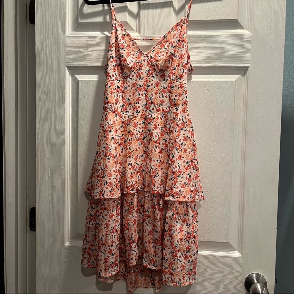 SHEIN Red and White Floral Dress